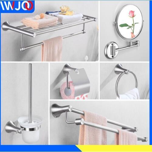 Towel Holder Set Stainless Steel Towel Rack Hanging Holder Bathroom Accessories Towel Bar Makeup Mirror Wall Mount Paper Holder