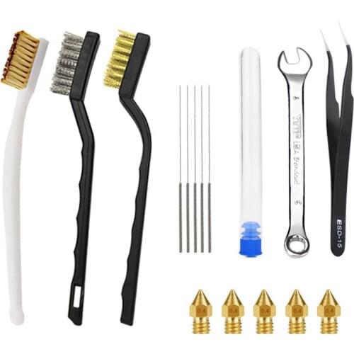 16pcs 3D Printer Nozzle Cleaning Kit Nozzle Cleaner Brush + Needles + Storage Holder + Tweezers + Spanner for MK10 MK8 HOT