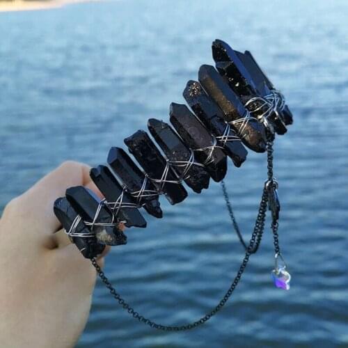 Women Princess Raw Crystal Plating Headband Witch Bat Chain Star Forehead Pendant Hair Hoop Halloween Holiday Party Jewelry C1FE