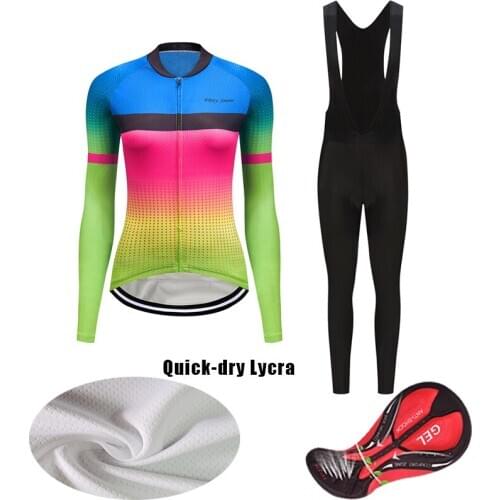 2021 Autumn Long Sleeve Bicycle Clothing Women Fashion Cycling Jersey Set BIB Kit Female Road Bike Clothes MTB Dress Suit Outfit