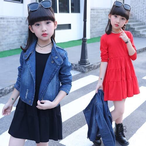 Autumn Clothes For Girls Denim Jacket + Long Sleeve Solid Dress Fashion Girl Clothes Teen Winter Clothes For Girls 6 8 12 Years