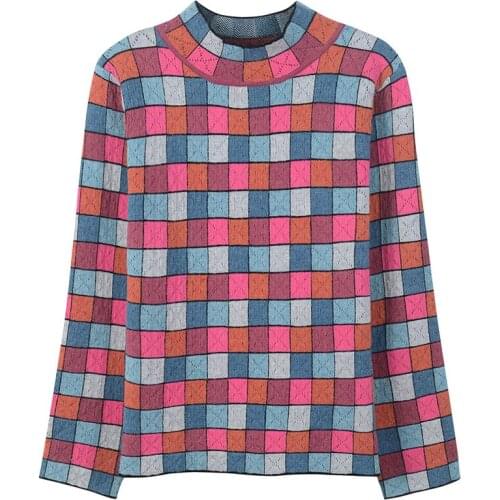 Thick Woolen Sweater for Women Pullovers Vintage Plaid Long Sleeve Knitwear Jumper Jersey Casual Streetwear Harajuku Korean ins