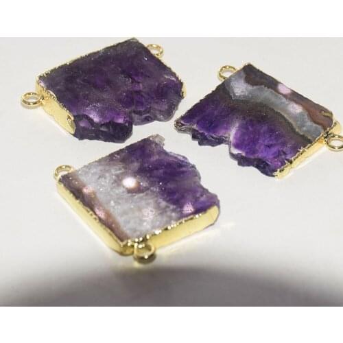 Natural Purple Crystal stone connector pendant jewelry making 2020 women Gold bezel plating pendulum Large Geode Druzy Amethysts