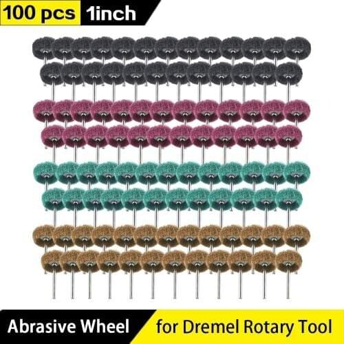 100pcs 1inch Abrasive Wheel Buffing Polishing Wheel Set Abrasive Head Scouring Pad Grinding Wheel for Dremel Rotary Tool
