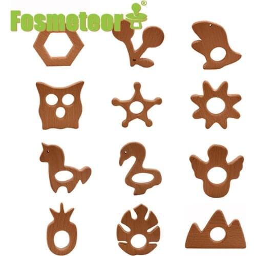 Fosmeteor 10pc Baby Teether Beech Pacifier Pendant BPA Free Wood Rodent Animal Teething Necklace Childrens Good Nurse Gift