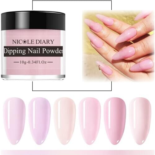 NICOLE DIARY Jelly Pink Dip Nail Powder Glitter Dipping Acrylic Nails Mattes Polish Chrome Dust Nail Art Decoration Pigment