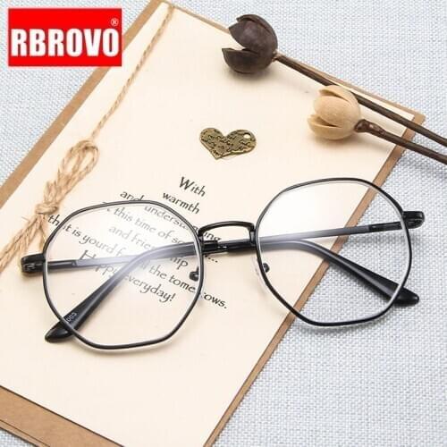 RBROVO Anti-blue Glasses Frame Women Polygon Glasses Women/Men Frame Spring Feet 100-400 Degrees Myopia Plane Mirror Okulary