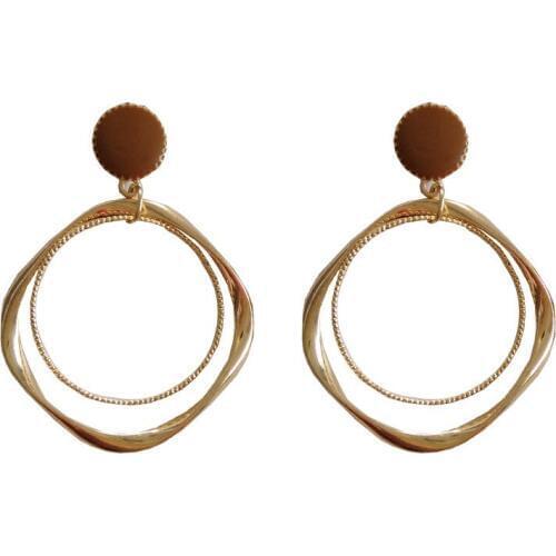Fashion Korean Style Girl Stud Earrings For Women Gold Color Jewelry Big Geometric Alloy Oval Shape Earrings Jewelry Party