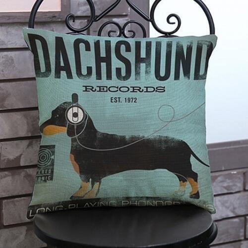 Vintage Dachshund Black Grey Brown Dog Puppy With Headset Home Decor Throw Pillows Linen Cushion Covers 45x45cm Funda De Cojin