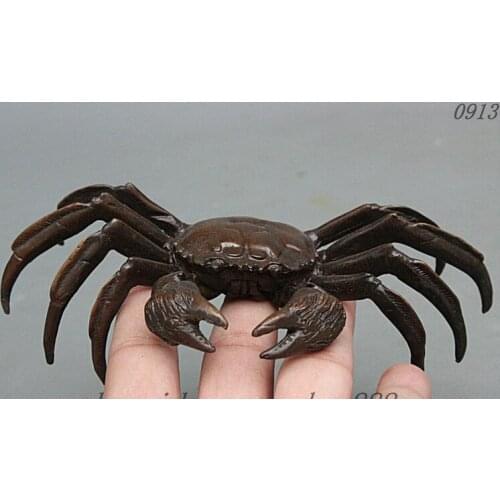 East Chinese FengShui Pure Copper Bronze Wealth Crab Home Art Statue Sculpture