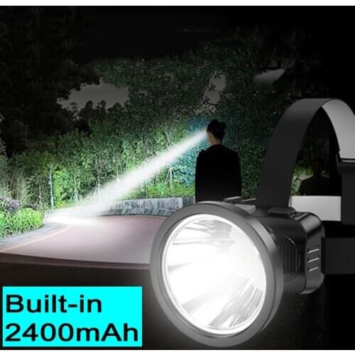 High Quality Dropshipping Led Headlamp Flashlight Built-in Rechargeable 2400mah Headlight Battery Car Wall Charger Camping Light
