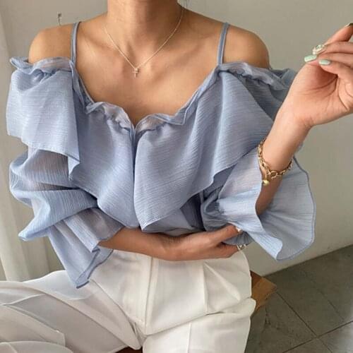 Summer Women Casual Loose Tops Korean Style Half Sleeve Strap Blouse Sexy Ladies Fashion Tops Femme Blusas Mujer De Moda 2021