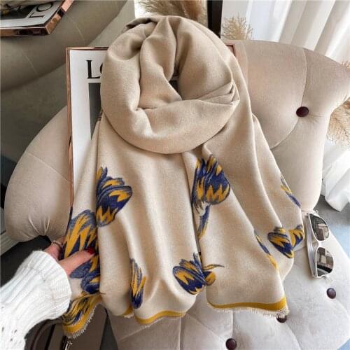 Winter Warm Cashmere Scarf Winter Women Floral Shawls Pashmina Wraps Lady Fashion Thick Blanket Female Print Bufanda 2021