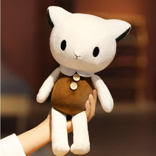 1pc 40cm Cute White Cat with Brown Cloth Plush Toys Korean Anime Cartoon Plush Pillow Stuffed Soft Dolls Kawaii Birthday Gifts