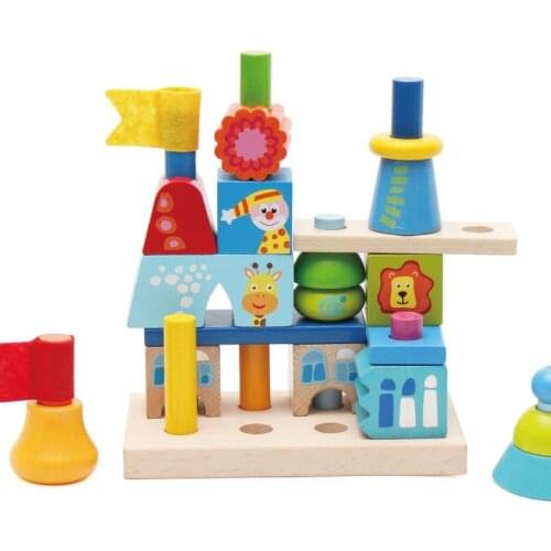 15pcs/33pcs Creative Wooden Castle Building Blocks Montessori Early Education Gifts Toys For Children