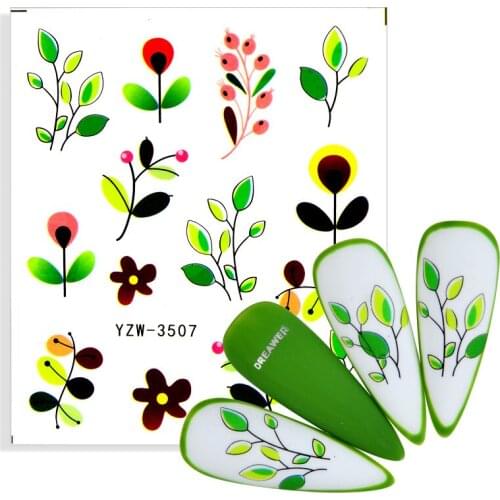 2021 Spring Water Nail Decal And Sticker Flower Leaf Tree Green Simple Summer DIY Slider For Manicuring Nail Art Watermark