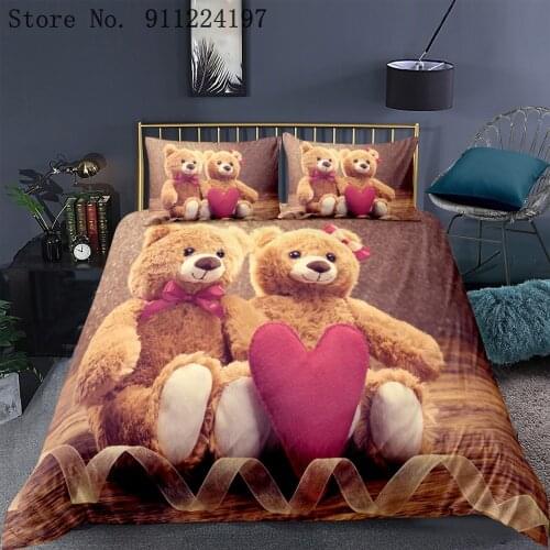 3D Cute Teddy Bear Duvet Cover Set Kids Bedding Set Boys Girls Bedspreads Comforters Cartoon Bed Set Quilt Covers Bedclothes