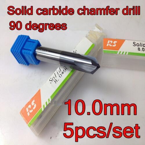 5pcs/set 10*75mm*90 degrees 4 flutes Solid carbide chamfer drill Chamfering cutter Countersink Drill Bit Free shipping