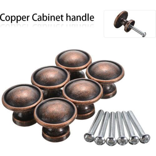 6pcs Simple Cabinet Door Handle Nordic Wardrobe Brushed Copper Cabinet Drawer Round Pull Knob
