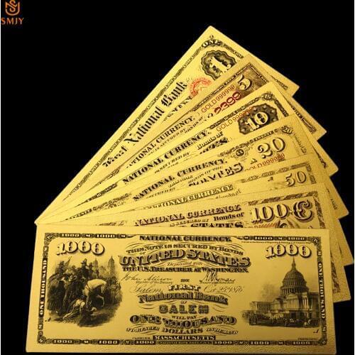7Pcs/Lot 1875 US Gold Banknote Currency Paper 1.5.10.20.50.100.1000 Dollar Money Bank Notes Collection And Holiday Gifts