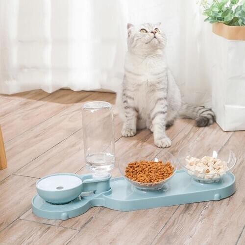 Pet Cat Bowl Automatic Feeder Dog Cat Food Bowl With Water Fountain Double Bowl Drinking Raised Stand Dish Bowls For Cats