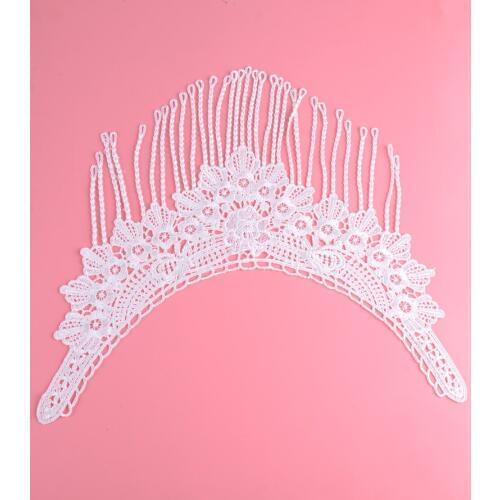 White Polyester Flower Neckline Lace Collar Patch Tassel Applique Motif Sewing DIY