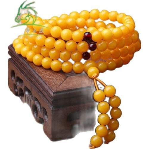 Natural old wax 108 Buddha beads mens bracelet womens chicken oil yellow stone amber wax Bracelet