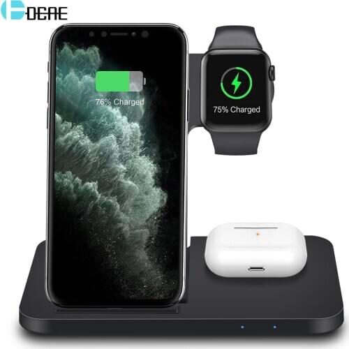 DCAE 15W 3 in 1 Qi Fast Wireless Charger Dock Station For iPhone 12 11 XS XR 8 Apple Watch 6 5 4 3 2 AirPods Pro Charging Stand
