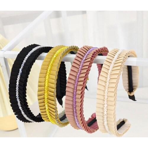 Girls Folds Hairbands Middle Crytsal Beads Turban Wedding Bridal Hair Accessories Multilayers Brithday Party Thin Headdress Gift