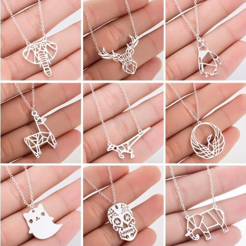 Hfarich Elephant Deer Penguin Eagle Ghost Skull Pendants Necklaces Choker Chain Necklace Women Friend Gift