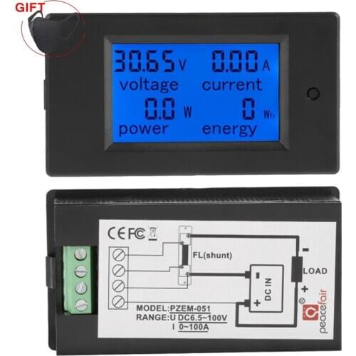 Voltage Current Meter DC 20A 50A 100A 6.5-100V DC Voltmeter Ammeter Power Energy Digital LCD 4 inch With Shunt Voltage Tester