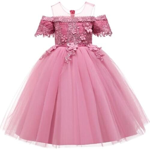 Baby Girls Lace Flower Long Party Dresses Children Kids Princess Elegant Ball Gown Dress New Year Chirstmas Vestidos Clothing
