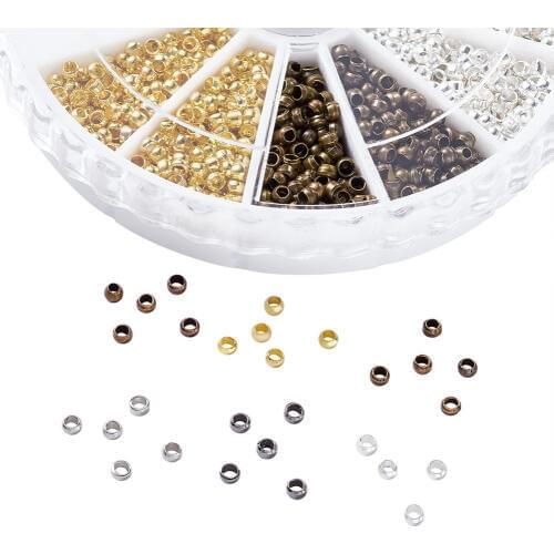 About 3000pcs/box Brass Crimp End Beads Jewelry Findings For Necklace Earring Bracelets DIY Rondelle 2mm Hole 1.2mm 500pcs/color