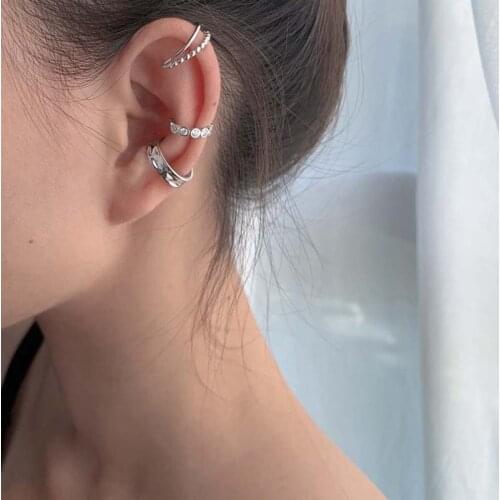 Lovablegirls New 3Pcs/Set Korean Design Zircon Geometric Earrings Female Double Twist Without Pierced War Clip Ear Cuff