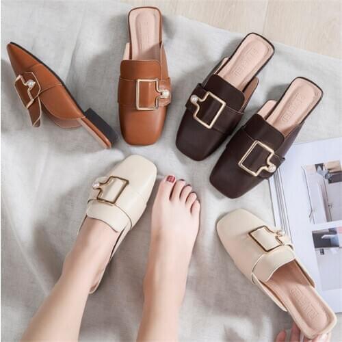 Girls Fashion Mules Shoes Ladies Pure Color Comfortable Slippers Womens Non-Slip Outdoor Sandals House Slides Large Size 34-44