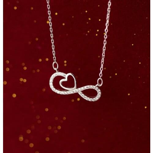 100% real. 925 Sterling Silver Fine Jewelry CZ Set Heart & infinity Love Pendant Necklace Charms lOVE Gift C-D6616