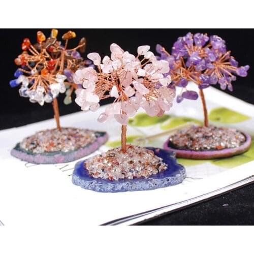 Natural Crystal Tree Amethyst Rose Quartz Aquamarine Lucky Tree Decoration Agate Slices Mineral Stone Home Decor Christmas Gift