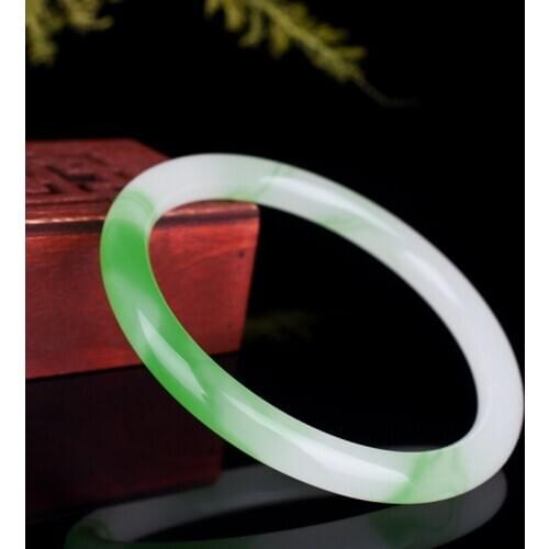 Genuine Natural Green White Jade Bangle Bracelet Carved Fashion Charm Jadeite Jewelry Accessories Amulet for Men Women Luck Gift