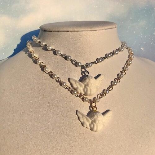 Harajuku Pearl Cupid Metal Pendant Necklace For Women Girl Cute Romantic Party Gifts Vintage Trendy Choker Necklace Jewelry New