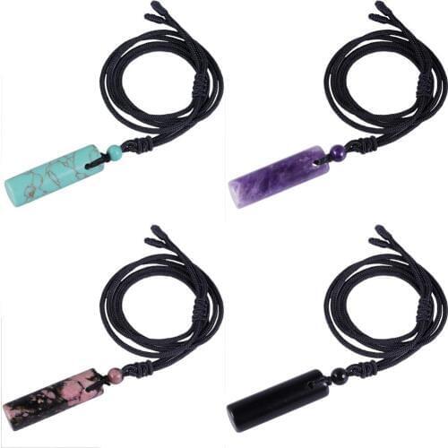 TUMBEELLUWA Healing Crystal Stone Pillar Column Pendant Necklaces, Reiki Round Beads Ornament Cylinder Nylon Cord Unisex Jewelry