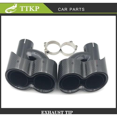 A Pair Left+Right Universal H Style Dual tip Glossy Carbon Fiber Stainless Steel Muffler Pipe Car Dual Exhaust Tail Pipe