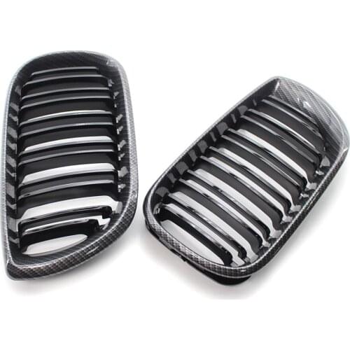Carbon Fiber Print Double Slat Front Kidney Grilles Fit For BMW E46 4-Door 02-05