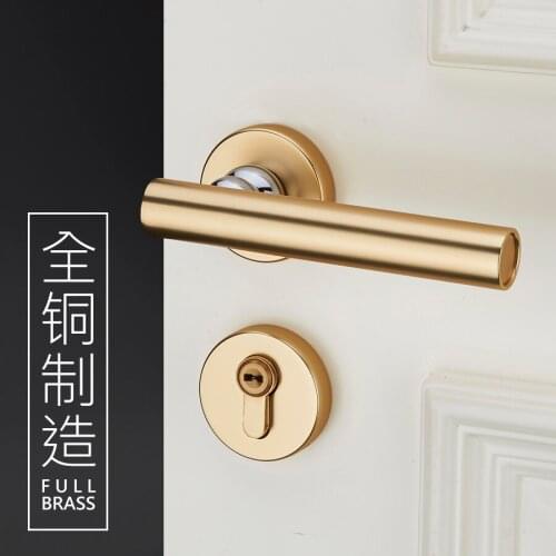 All copper two-color split type indoor wooden door mute anti-insertion lock bedroom bathroom universal gourd head door lock