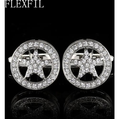 FLEXFIL Luxury shirt cufflinks for mens Brand cuff buttons cuff links gemelos High Quality crystal wedding abotoaduras Jewelry