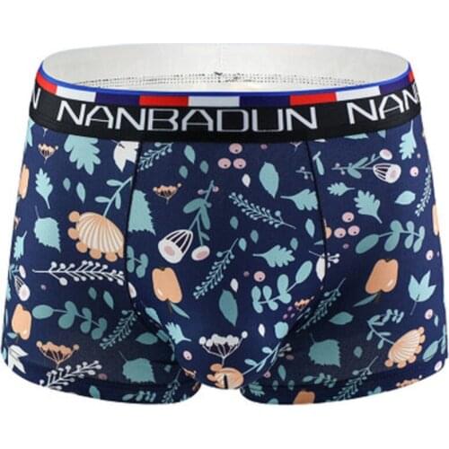 Sexy Ice Silk U Convex Pocket Underwear Flower Printed Boxer Shorts Mens Comfortable Underwear Mens Breathable Underwear