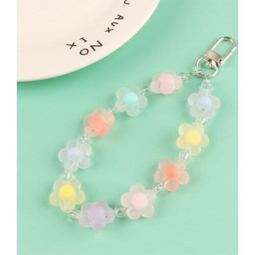 Cute Candy Color Flower Beads Lanyard KeyChain for Women Keyring Car Key Holder Bag Backpack Decor Case Pendent Graduate Gifts