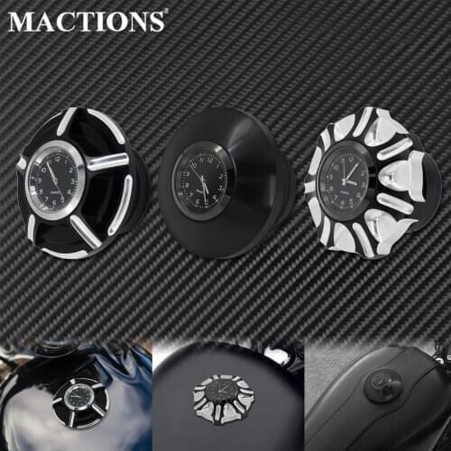 Motorcycle Fuel Gas Tank With Clocks Black Chrome Decorative Oil Cap Cover For Harley SportsterXL Touring FLHX Softail Dyna FXDF