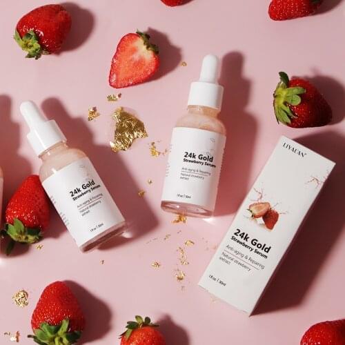 LIYAL'AN Vitamin C Strawberry 24K Gold Face Serum Skin Whitening Anti Aging Moisturizing Anti Wrinkle Organic Vit C Essence 30ML
