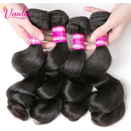 Vanlov Brazilian Hair Weave Bundles Loose Wave Human Hair Bundles 4PCS/lot Remy Human Hair Extensions Natural Black&Jet Black