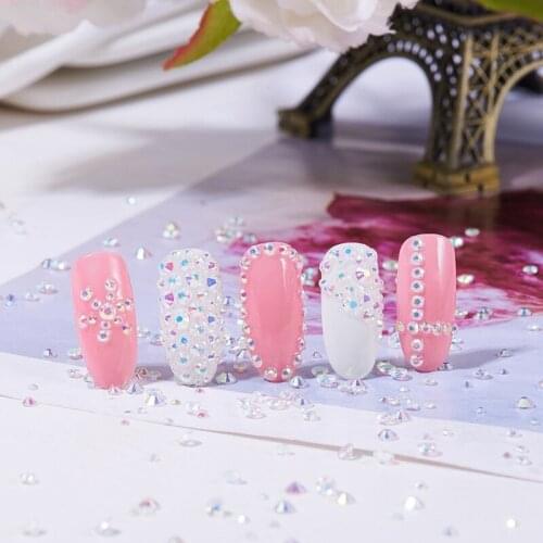 Y1UF Simple All Match Clear Nail Art Rhinestones Gems Mixed Sizes Brilliant Glass Stones Glitter Manicure Accessories Box